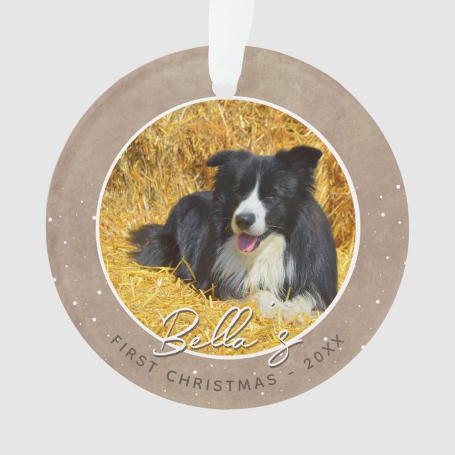 Rustic Puppy First Christmas Dog Photo  Ornament (Front)