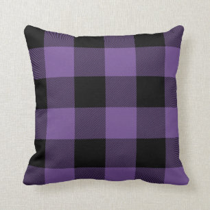 Rustic Purple and Black Buffalo Check Plaid Throw Pillow