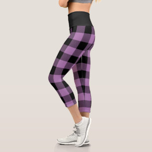Rustic Purple and Black Buffalo Plaid Pattern Capri Leggings