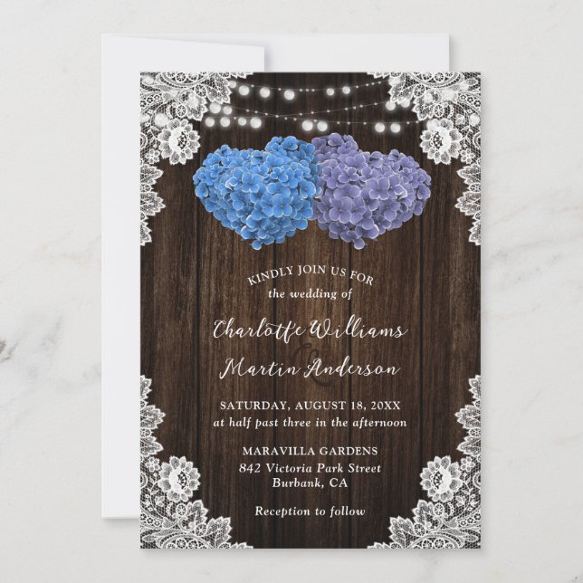 Rustic Purple and Blue Floral Wedding Invitation (Front)