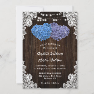 Rustic Purple and Blue Floral Wedding Invitation