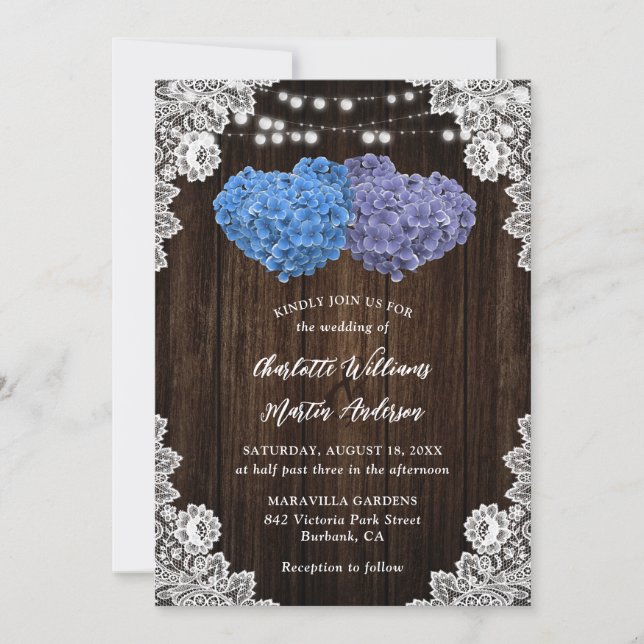 Rustic Purple and Blue Floral Wedding Invitation (Devant)