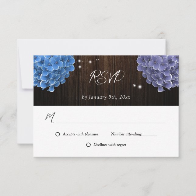 Rustic Purple and Blue Floral Wedding RSVP Cards (Front)