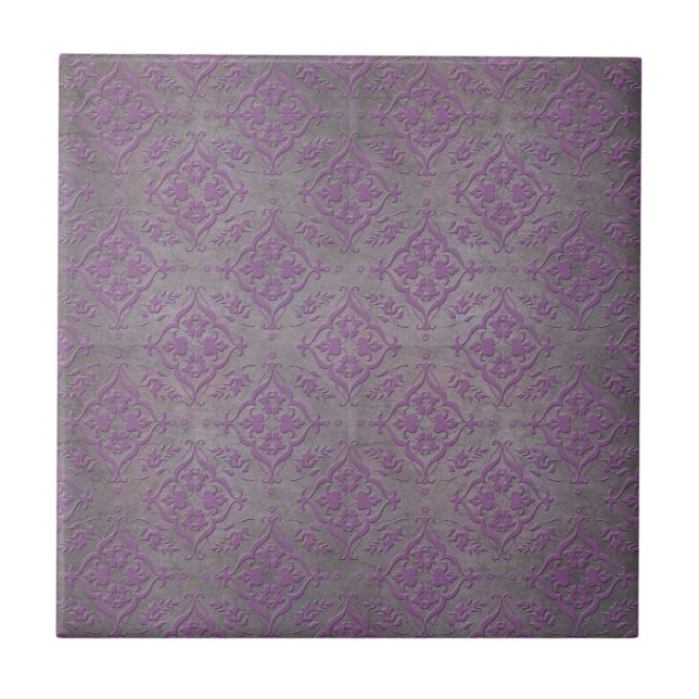 Rustic Purple and Steel Grey Damask Tile (Front)