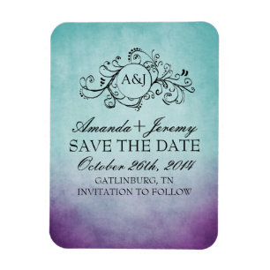 Rustic Purple and Teal Bohemian Save The Date Magnet