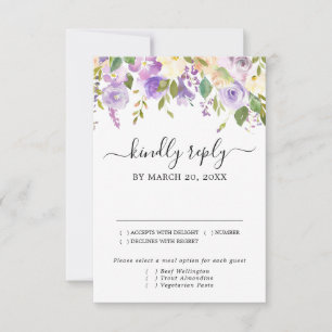 Rustic Purple and White RSVP Card, Meal Options