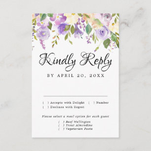 Rustic Purple and White RSVP Card, Meal Options Card