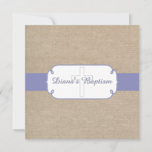 Rustic Purple Beige Burlap Baptism Invitation