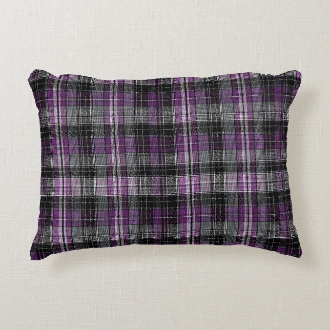 Rustic purple black tartan pattern accent pillow (Front)