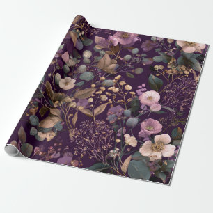 Rustic Purple Botanical Bold Vintage Boho Floral  Wrapping Paper