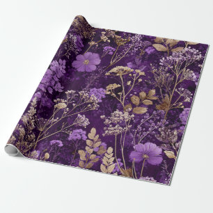Rustic Purple Botanical Bold Vintage Boho Floral  Wrapping Paper