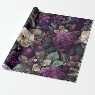 Rustic Purple Botanical Bold Vintage Boho Floral  Wrapping Paper