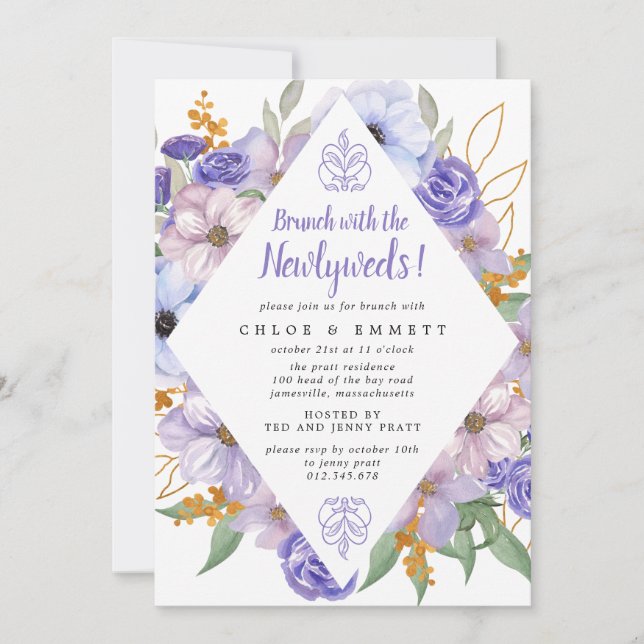 Rustic Purple Brunch with the Newlyweds Invitation (Front)