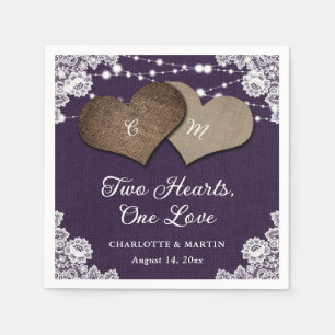 Rustic Purple Burlap Lace String Lights Wedding Napkin