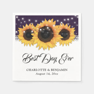 Rustic Purple Burlap Lace Sunflower Wedding Napkin