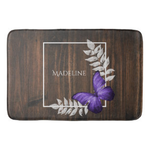Rustic Purple Butterfly Personalized Bath Mat