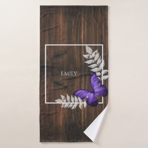 Rustic Purple Butterfly Personalized Bath Towel Set