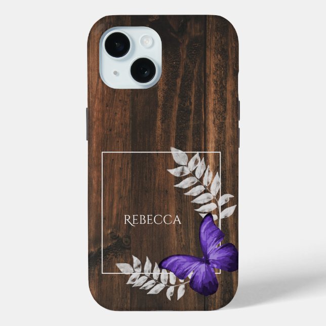 Rustic Purple Butterfly Personalized Case-Mate iPhone Case (Back)