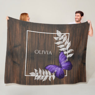 Rustic Purple Butterfly Personalized Fleece Blanket