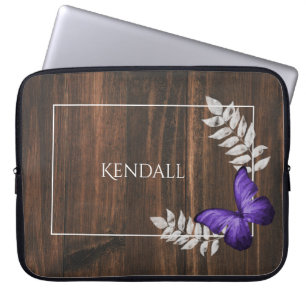 Rustic Purple Butterfly Personalized Laptop Sleeve