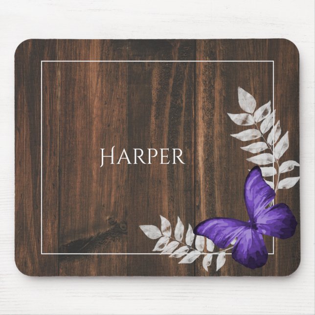 Rustic Purple Butterfly Personalized Mouse Pad (Front)