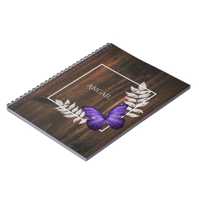 Rustic Purple Butterfly Personalized Notebook (Left Side)