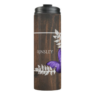 Rustic Purple Butterfly Personalized Thermal Tumbler