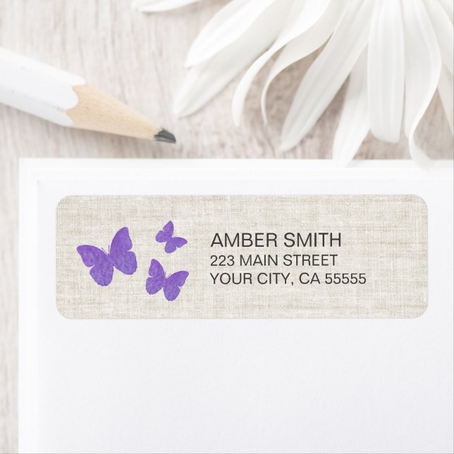 Rustic Purple Butterfly Watercolor Nature Linen (Insitu)