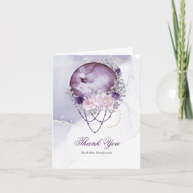 Rustic Purple Celestial Full Moon Thank You Card (Front)