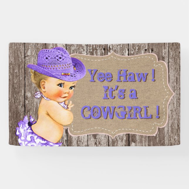 Rustic Purple Cowgirl Baby Shower Banner (Horizontal)