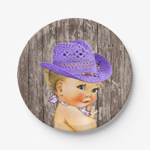 Rustic Purple Cowgirl Baby Shower Paper Plate