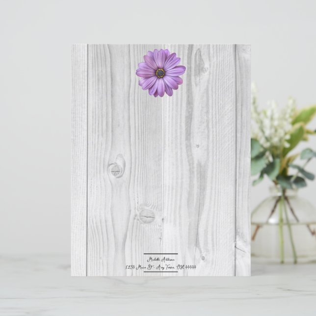 Rustic Purple Daisy Personalized Paper Sheet (Standing Front)