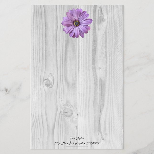 Rustic Purple Daisy Personalized Stationery (Front)