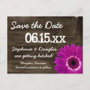 Rustic Purple Daisy Wood Save The Date Postcards