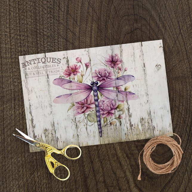 Rustic Purple Dragonfly on Pink Flowers Tissue Paper (Creator Uploaded)