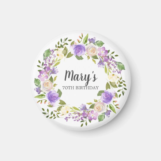 Rustic Purple Floral 70th Birthday Favour Magnet (Front)