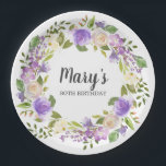 Rustic Purple Floral 80th Birthday Paper Plates<br><div class="desc">Purple and ivory white roses create a beautifully rustic floral wreath. The birthday woman's name is written in a large script font. 80th Birthday is below. This item is part of the Rustic Purple Floral Botanical 80th Birthday collection. It contains many DIY templates that let you quickly create invitations and...</div>