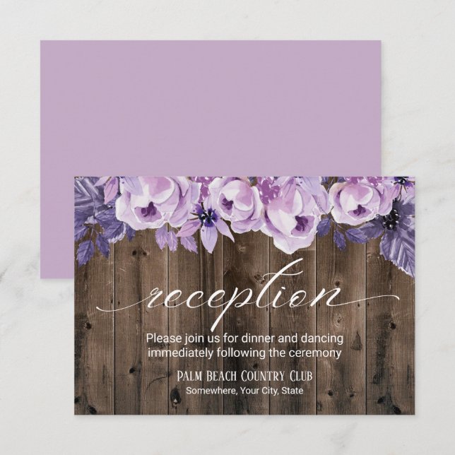 Rustic Purple Floral Barn Wedding Reception Invitation (Front/Back)