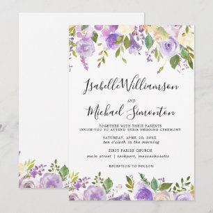 Rustic Purple Floral Botanical Wedding Invitation