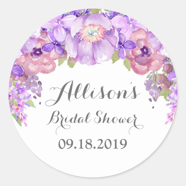 Rustic Purple Floral Bridal Shower Favour Tag (Front)