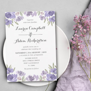 Rustic Purple Floral Eucalyptus Wedding Invitation