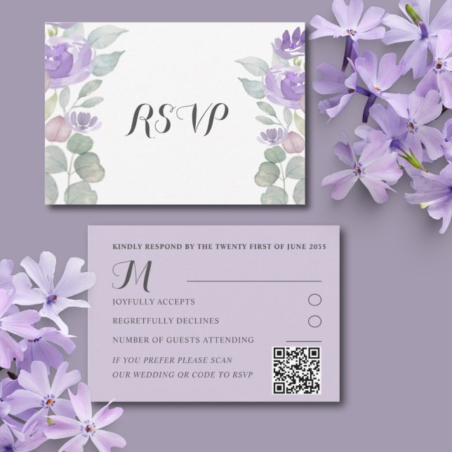 Rustic Purple Floral Eucalyptus Wedding RSVP (Creator Uploaded)