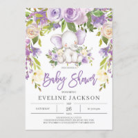Rustic purple floral girl elephant baby shower