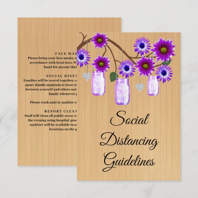Rustic Purple Floral Mason Jar Safety Measures Enclosure Card (Front/Back)