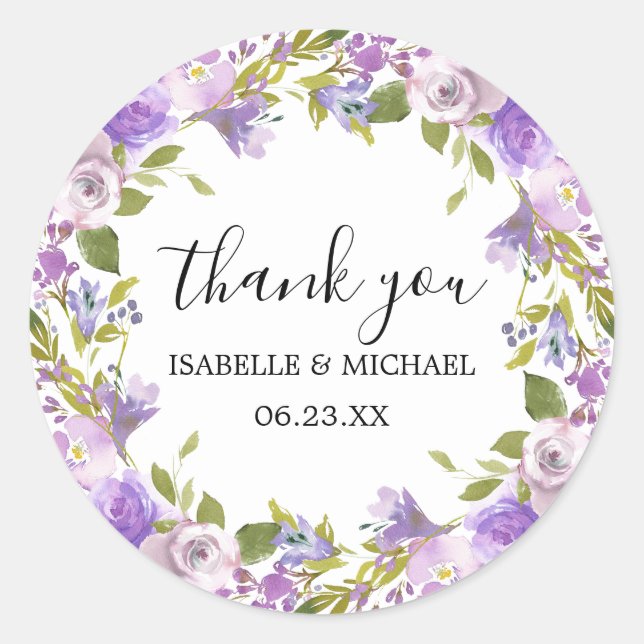 Rustic Purple Floral Monogram Wedding Favour Seal (Front)