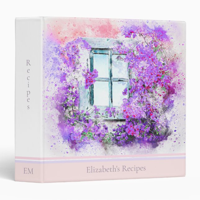 Rustic Purple Floral Personalized Recipe Binder (Front/Spine)
