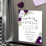 Rustic Purple Floral Save the Date Calendar Magnet<br><div class="desc">These beautiful magnetic wedding save the date cards feature a rustic yet elegant hand painted floral design with watercolor roses in shades of purple, lavender, and plum, surrounded by a bevy of eucalyptus leaves, greenery, and foliage. There is a customizable calendar showing the month of your wedding with a heart...</div>