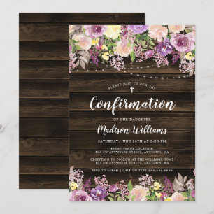 Rustic Purple Floral String Light Confirmation Invitation