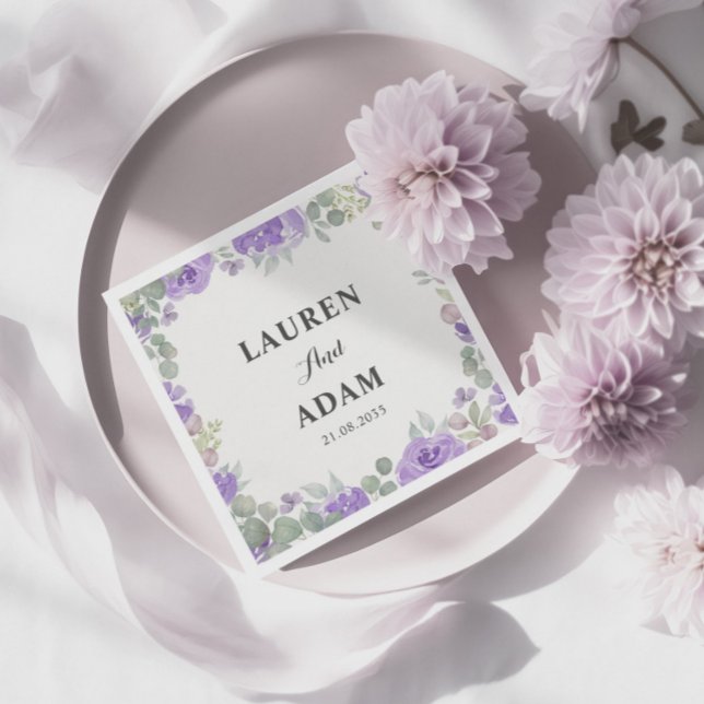 Rustic Purple Floral Watercolor Wedding Napkin (Creator Uploaded)