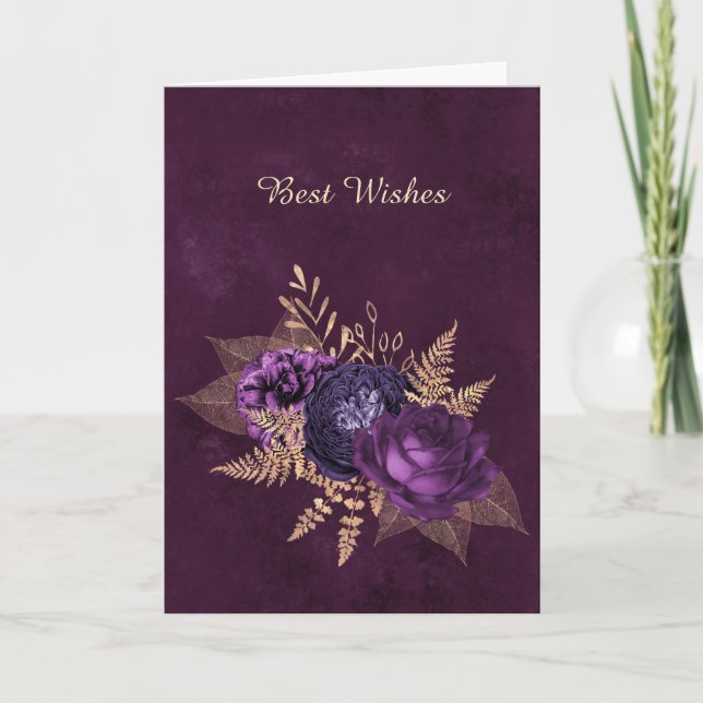 Rustic Purple Floral Wedding Congratulations Card (Front)